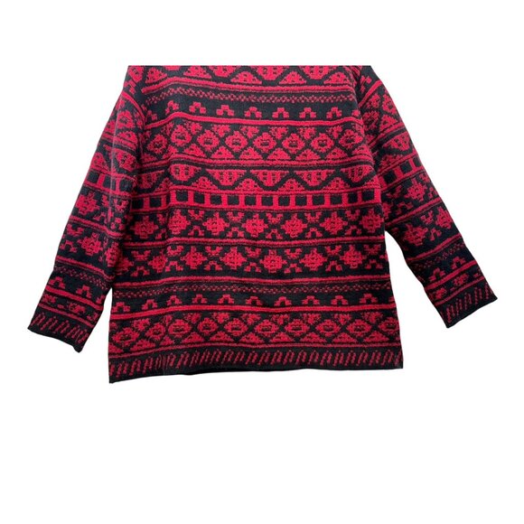 J. Jill Womens Geometric Pattern Sweater XL Red & Black Wool Cotton Blend - Picture 2 of 11